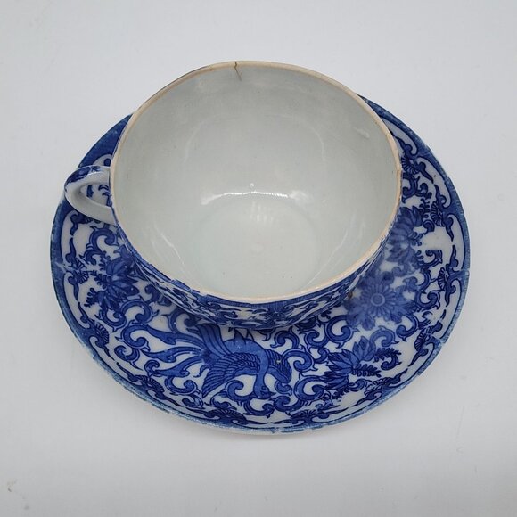 Xuande Marked Demitasse Blue & White Porcelain Cup and Saucer Pheonix - Picture 2 of 12